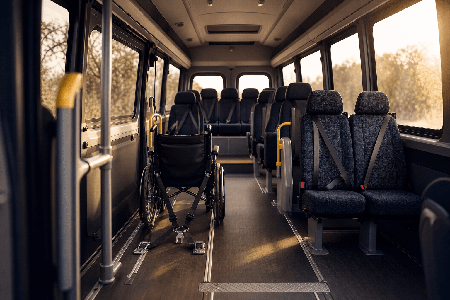 The calm, accessible interior of an Ultimate Travel minibus